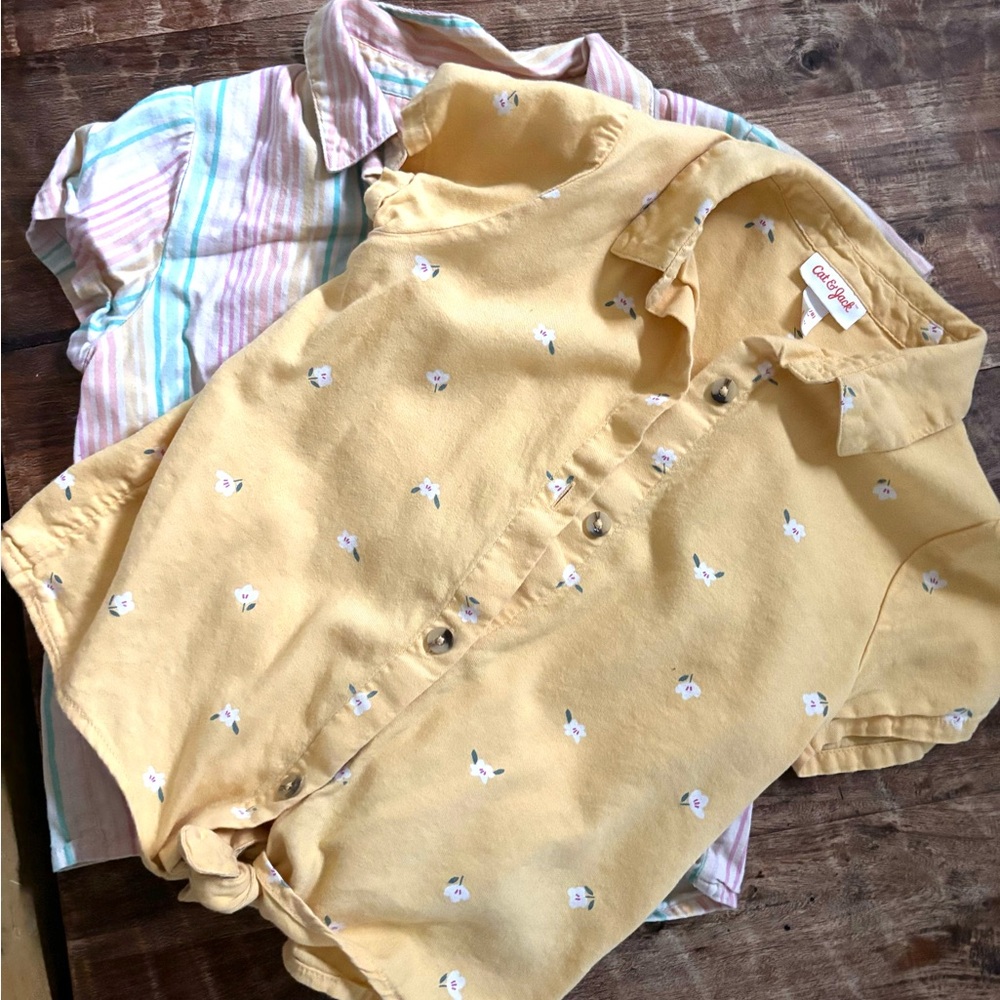 2 Cat & Jack Yellow Button Down Shirt with tie front